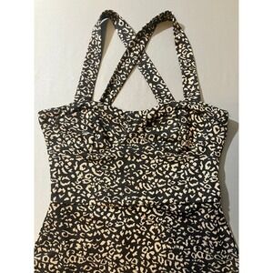 Audrey Parks Black Tan Leopard Print Halter Neck Maxi Dress Size Small